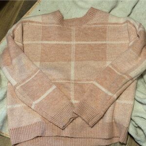 Philosophy Soft Pink Plaid Crewneck Cable Knit Sweater size Medium